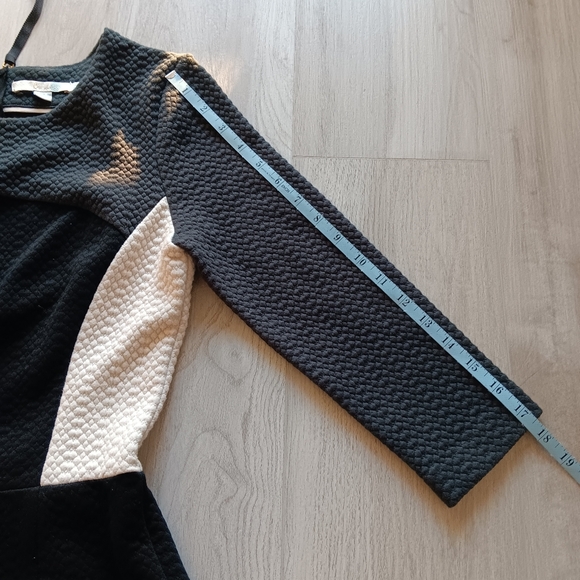 Boden Fit & Flare Dress Colorblock Ivory Black Grey Gold Textured Size 6 Long - Picture 11 of 12